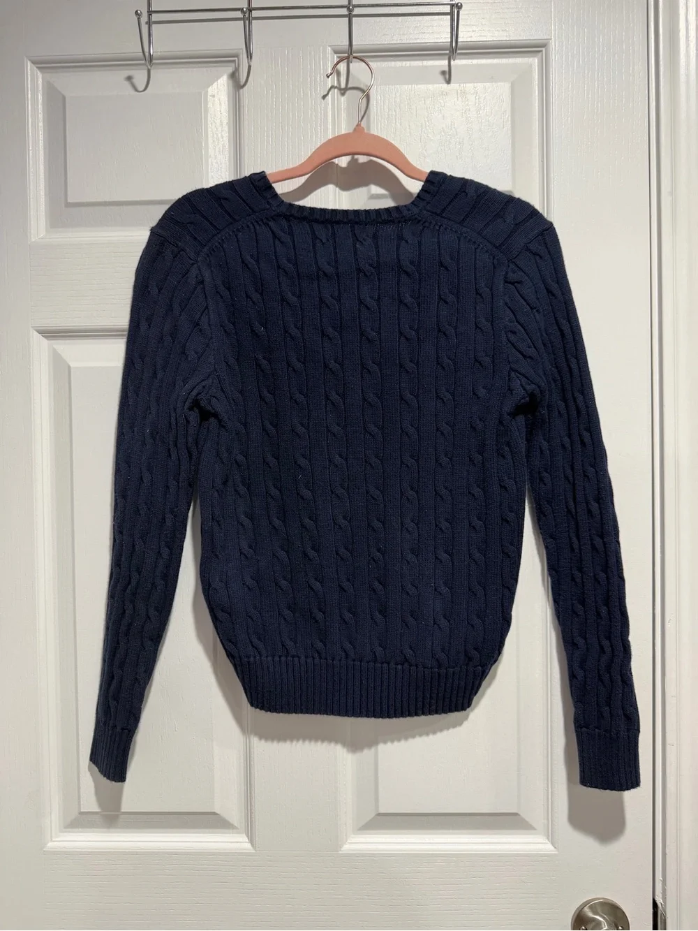 Polo by Ralph Lauren Navy Cable V-Neck Sweater with Logo